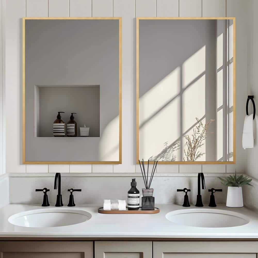 Dovelina Modern Metal Arched Wall Mirror Bathroom Vanity Mirror (Set of 2) - 24" x 36",Gold