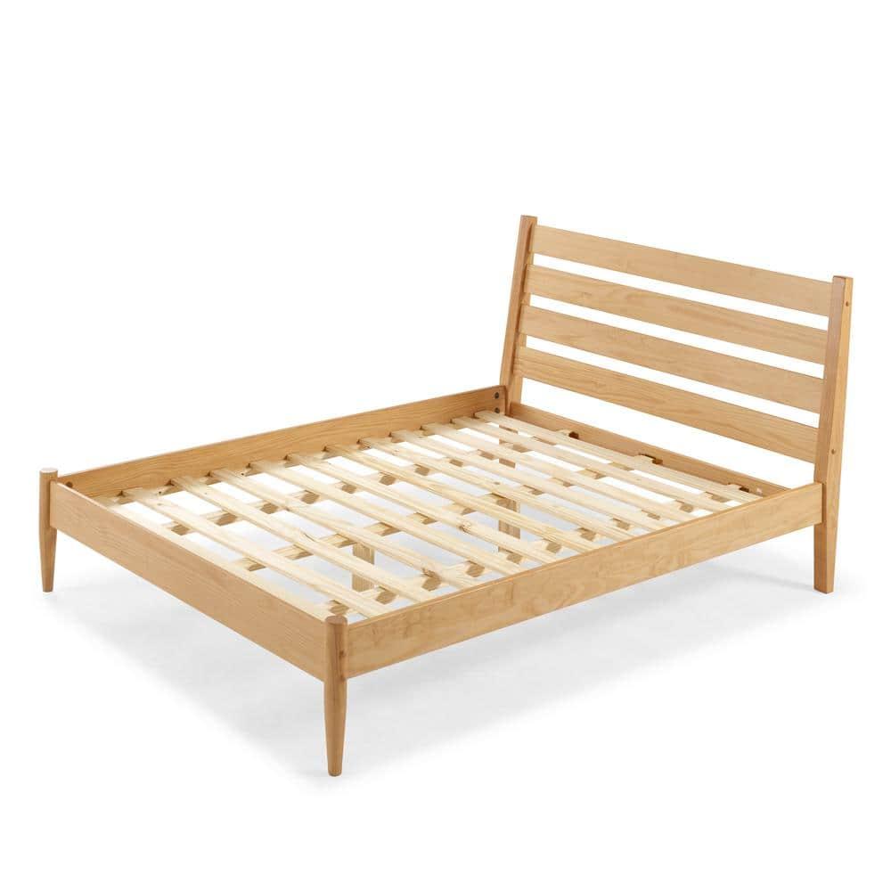 Camaflexi Mid-Century Solid Wood Queen Platform Bed in Scandinavian Oak 100% Solid Wood