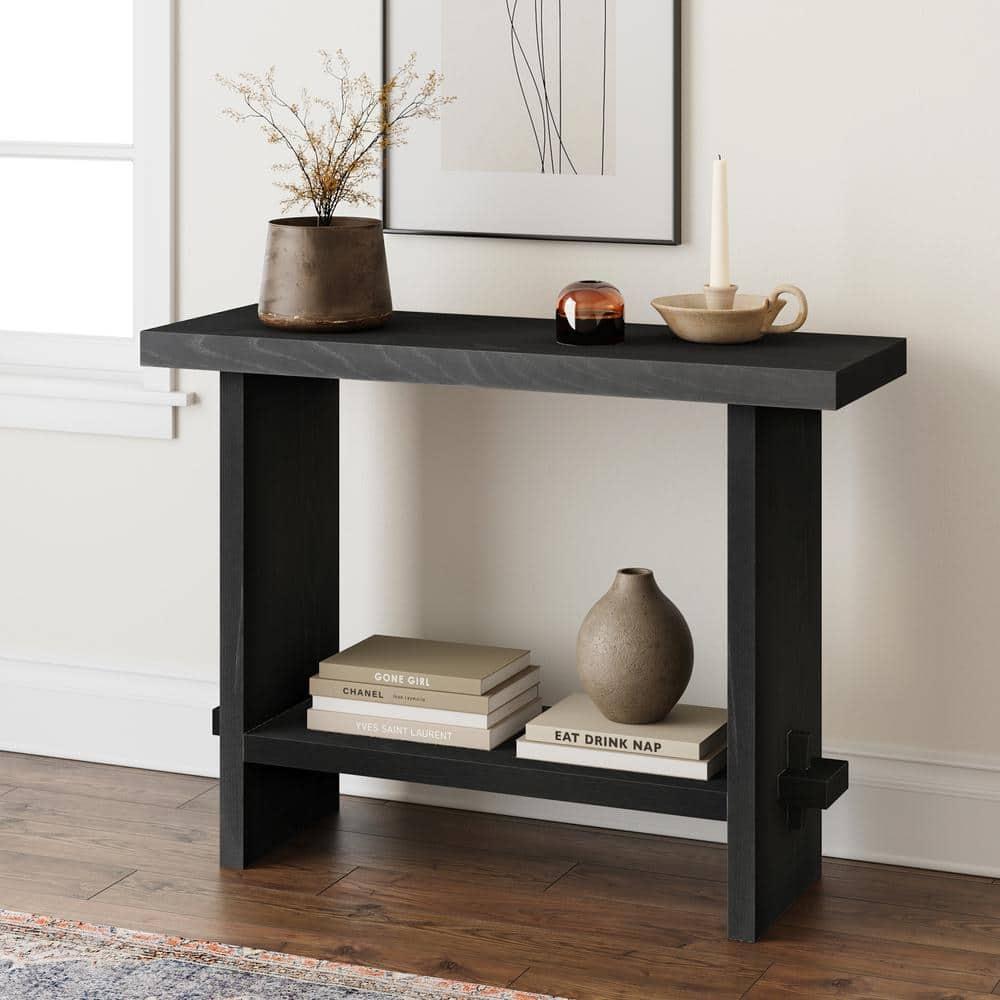 Nathan James Console Sofa Table Reclaimed Black Oak: 40" Narrow Entryway, Rustic Veneer Surface