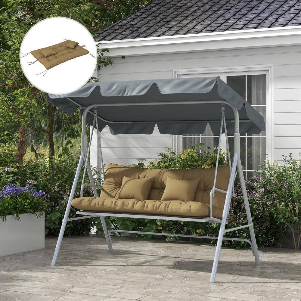 Outsunny 59" Tufted Bench Cushions & Throw Pillows, Replacement Bench Seat Pad, Back & 2 Pillows for Outdoor Furniture, Tan