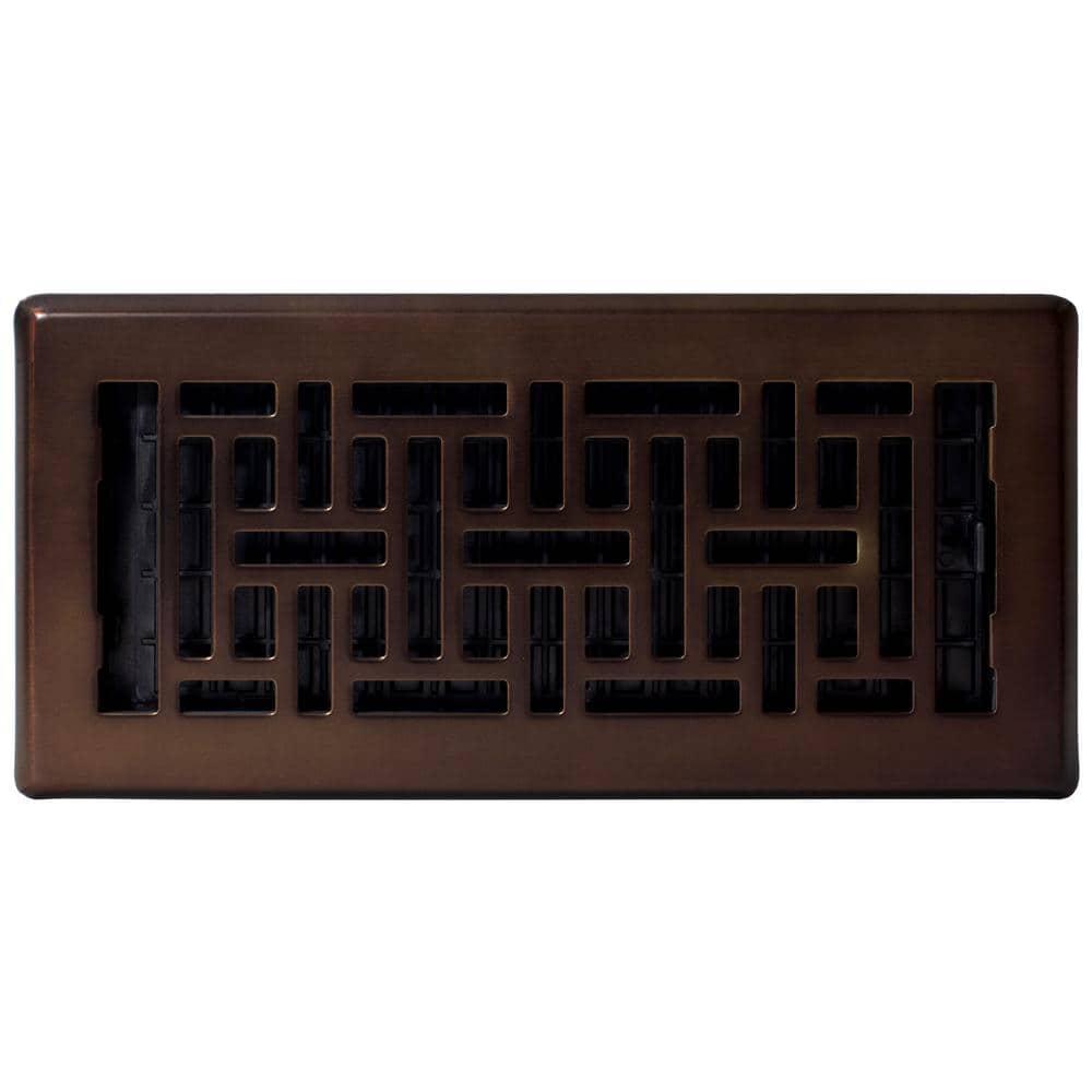 Decor Grates 4" x 10" Oriental Design Steel Plated Rubbed Bronze Floor Register