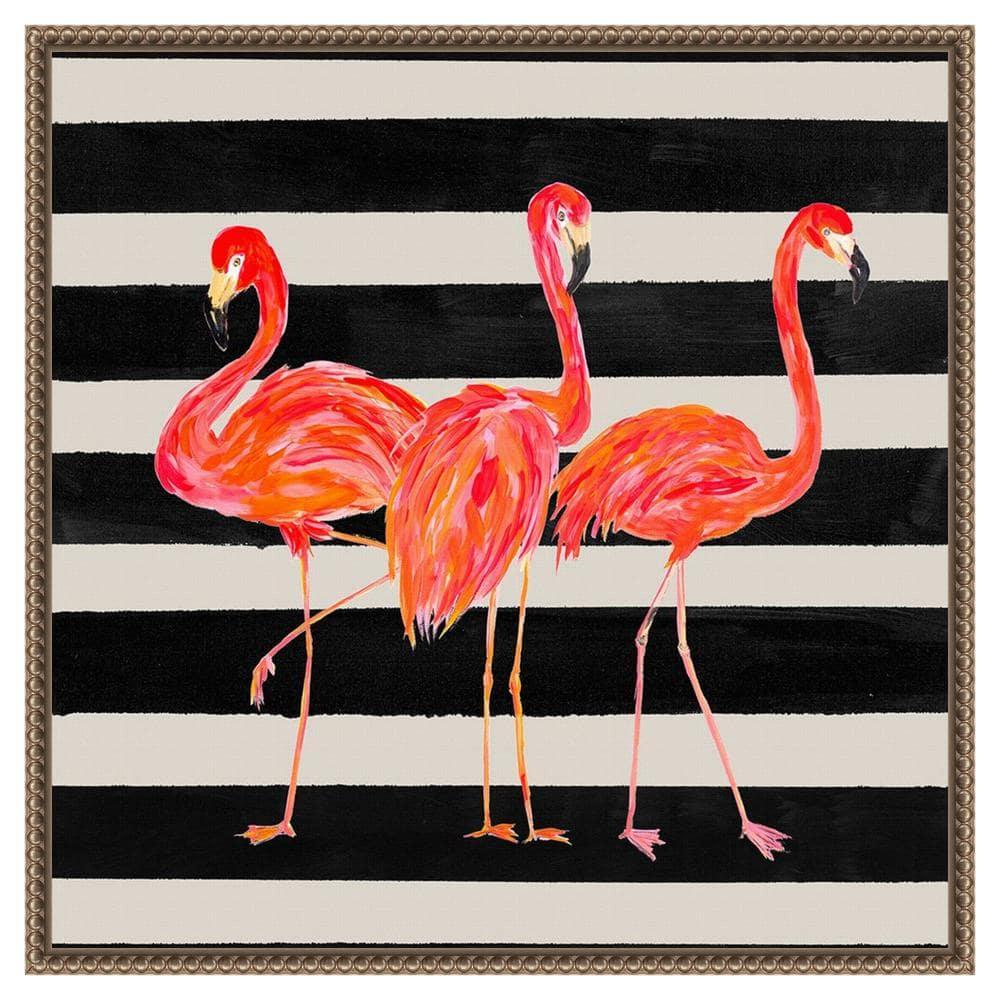 Amanti Art Flamingo Trio on Stripes by Julie Derice Canvas Wall Art Print Framed 22 x 22-in.
