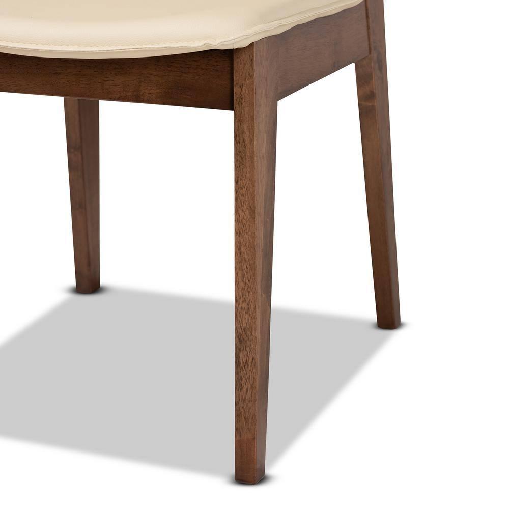 2pc Afton Faux Leather Upholstered and Wood Dining Chair Set Beige/Walnut Brown - Baxton Studio