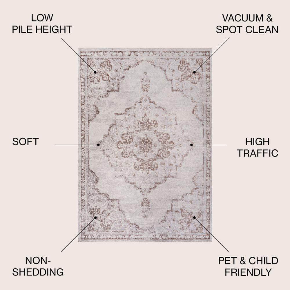 8'x10' Alhambra Ornate Medallion Modern Area Rug, Cream/Red - JONATHAN Y