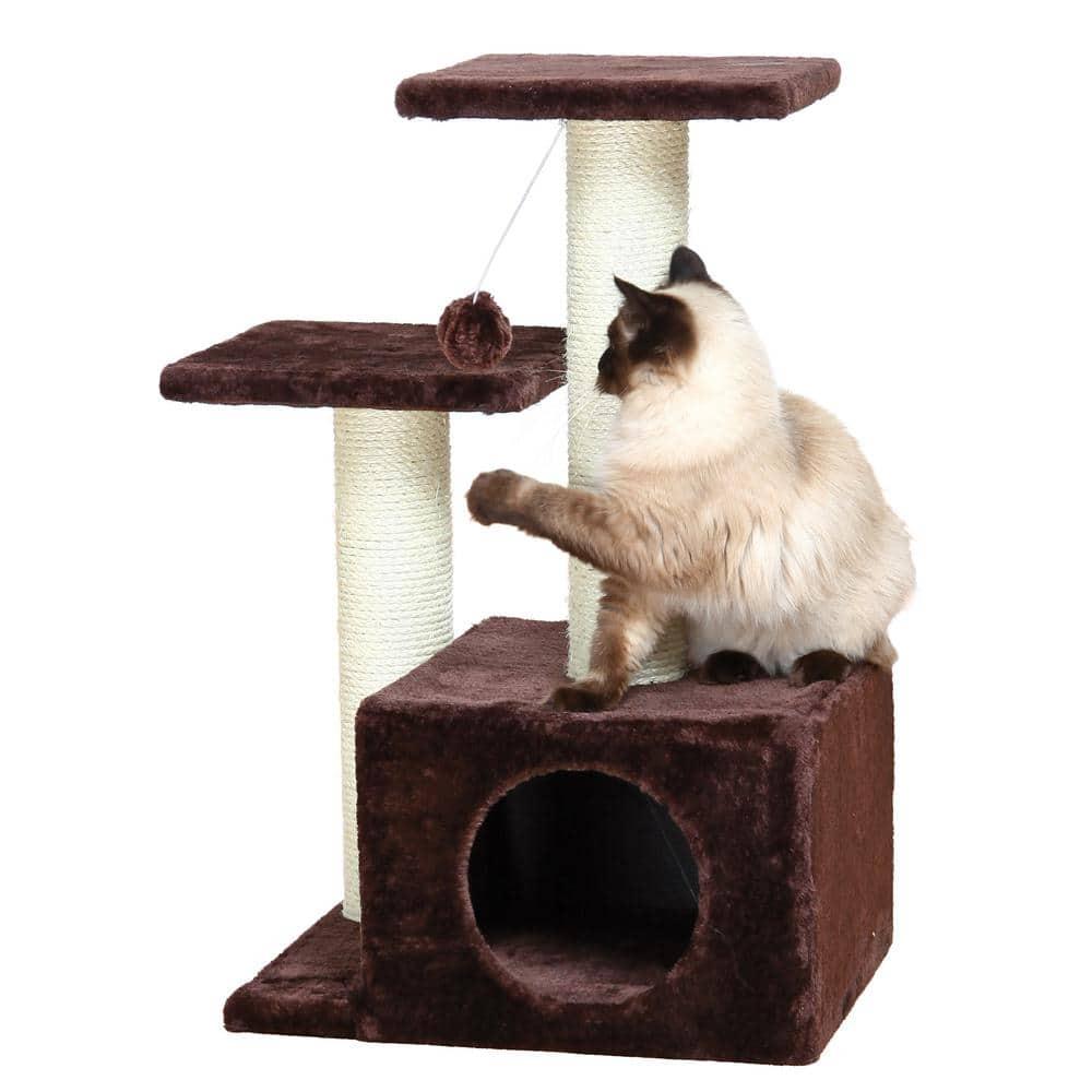 TRIXIE TRIXIE Valencia 28" Cat Tree, 3-Level Cat Tower, Sisal Scratching Posts, Plush Condo and Platforms, Dangling Cat Toy
