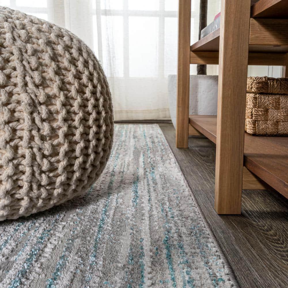 5'x8' Loom Modern Strie'  Area Rug, Gray/Turquoise - JONATHAN Y