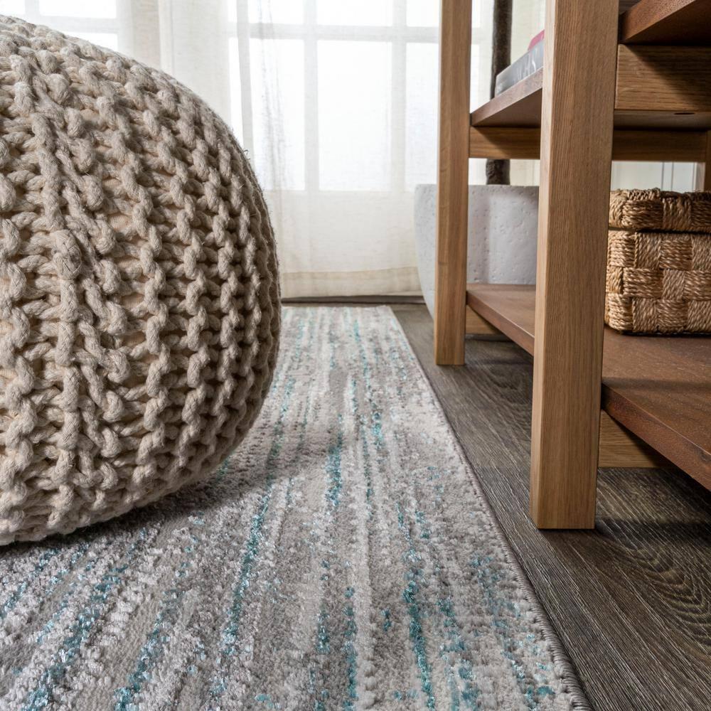 8'x10' Loom Modern Strie'  Area Rug, Gray/Turquoise - JONATHAN Y