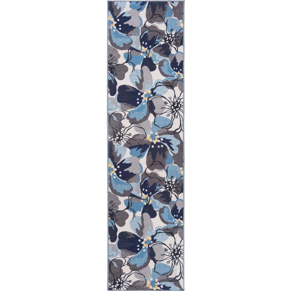World Rug Gallery Modern Floral Non-Slip (Non-skid) Indoor Area Rug - Gray 2'x10':  Runner,  Low Pile,  Stain-Resistant