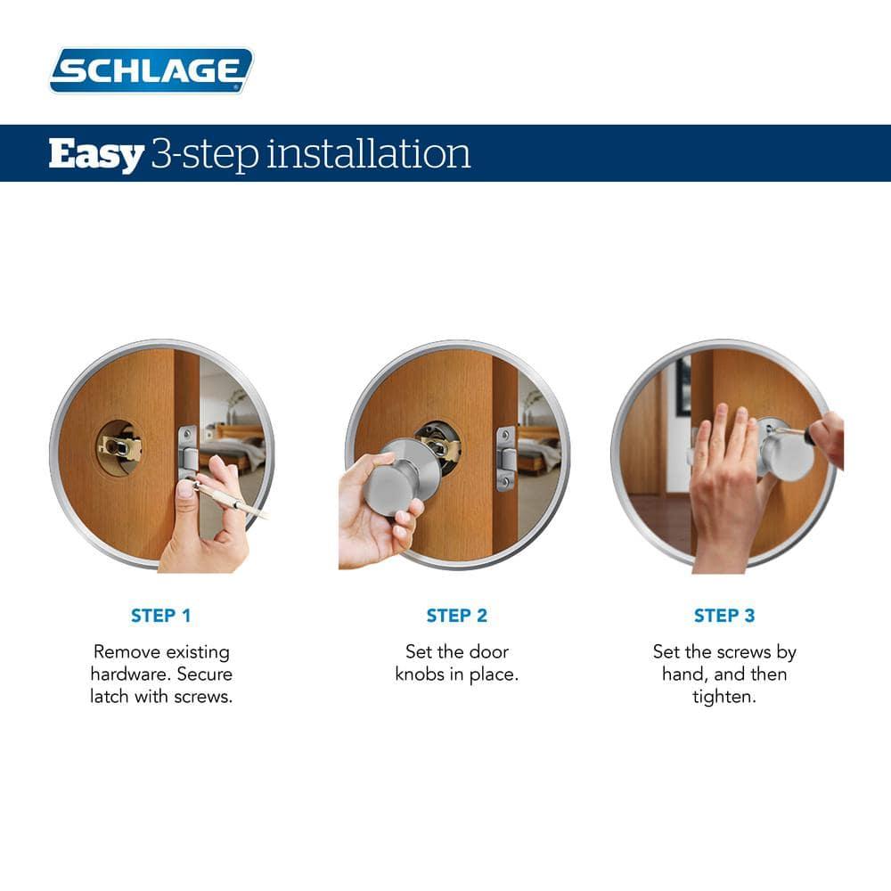 Schlage F10 BWE 619 Bowery Door Knob, Hall & Closet Passage Lock, Satin Nickel