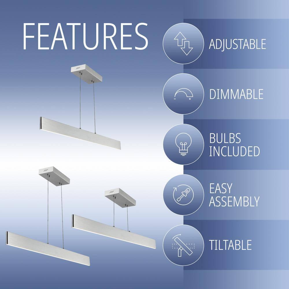 Draper 40" Dimmable Adjustable Integrated LED Metal Linear Pendant, Brushed Aluminum