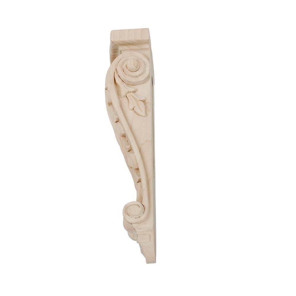 Architectural Products by Outwater L.L.C. 7-1/8 in x 2-3/4 in x 1-3/8 in Unfinished Hand Carved Solid Acanthus Leaf Wood Corbel