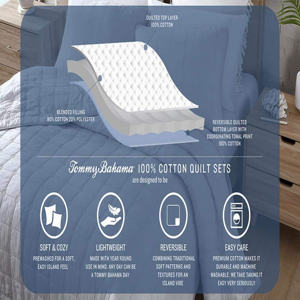 Tommy Bahama Ocean Isle Blue Cotton Reversible Quilt Set