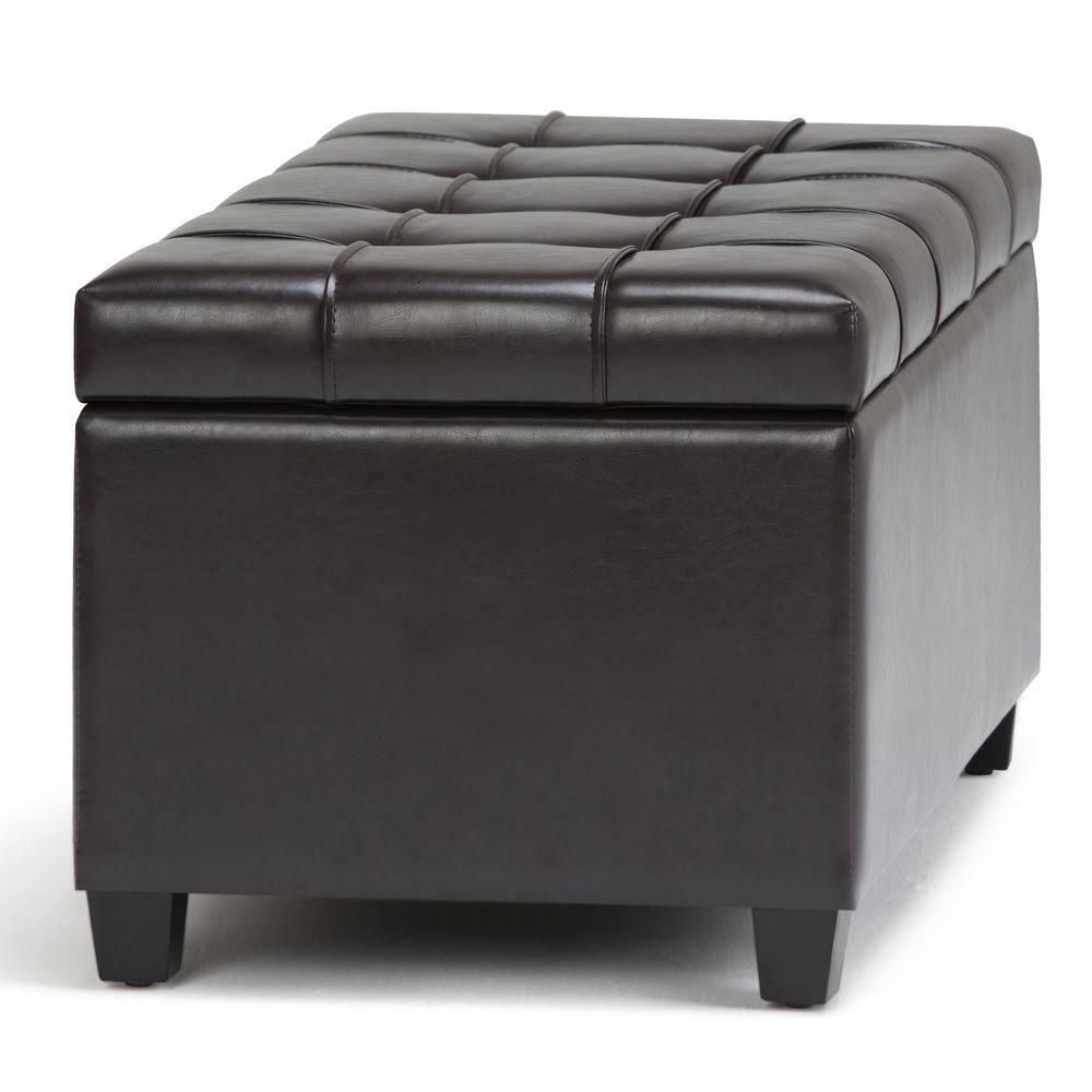 Simpli Home Sienna 33"W Upholstered Storage Ottoman Bench with Lift-Up Tufted Top