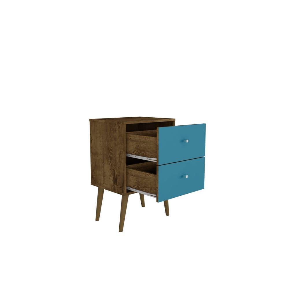 Liberty 2.0 Mid Century Modern Nightstand Rustic Brown/Aqua Blue - Manhattan Comfort