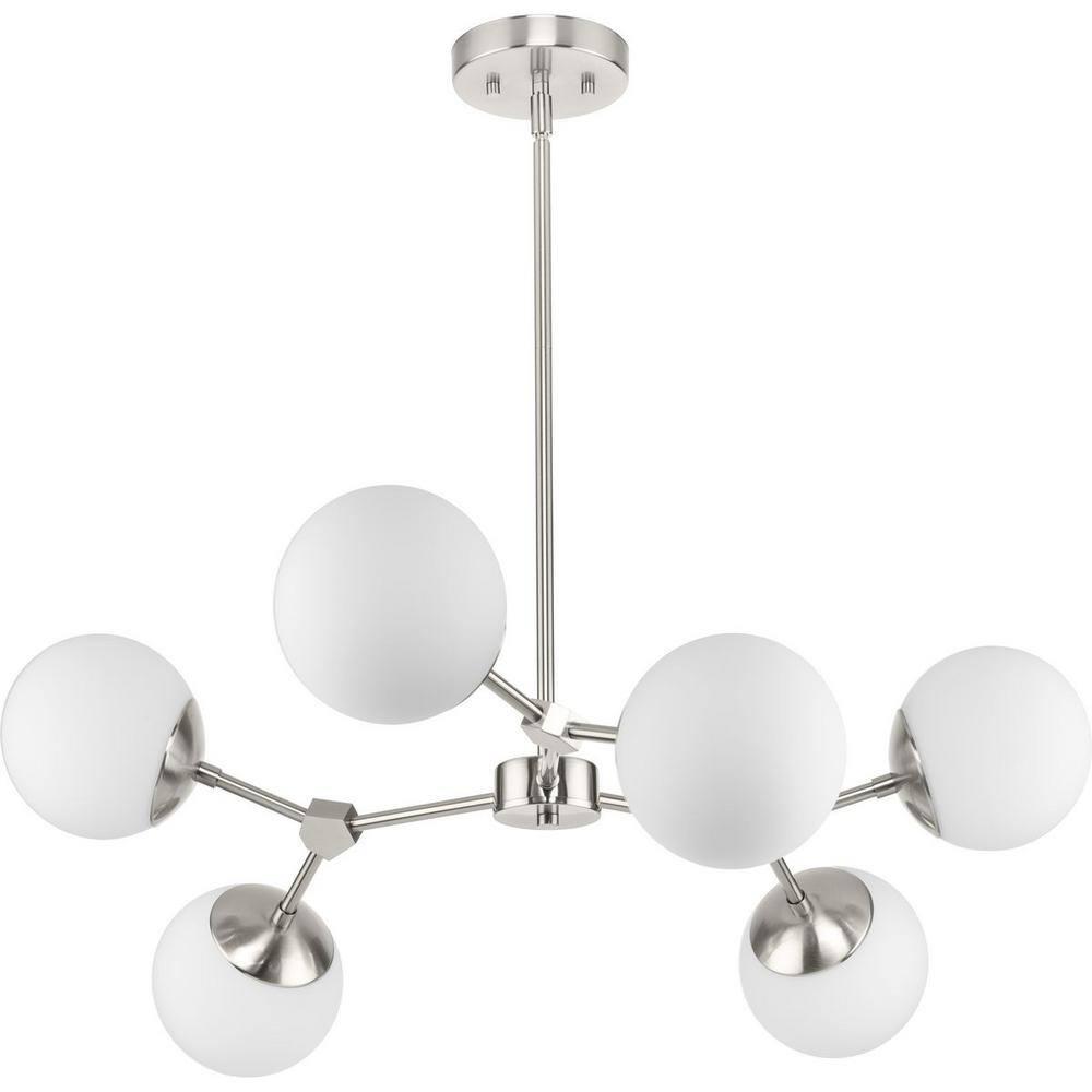 Progress Lighting Haas 6-Light Chandelier, Brushed Nickel, Etched Opal Glass Globes, Design Series