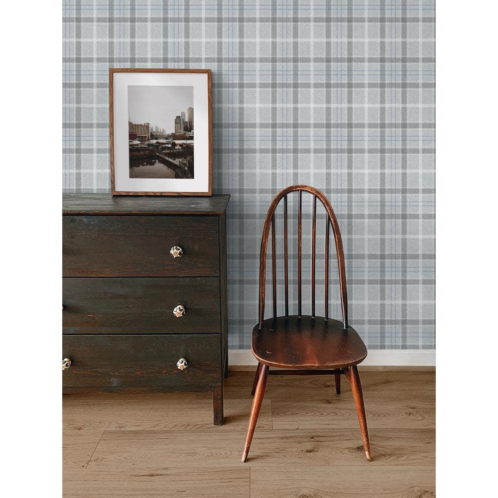 NextWall Pavestone & Blue Tailor Plaid Peel and Stick Wallpaper - 20.9 in. W x 18 ft. L Roll