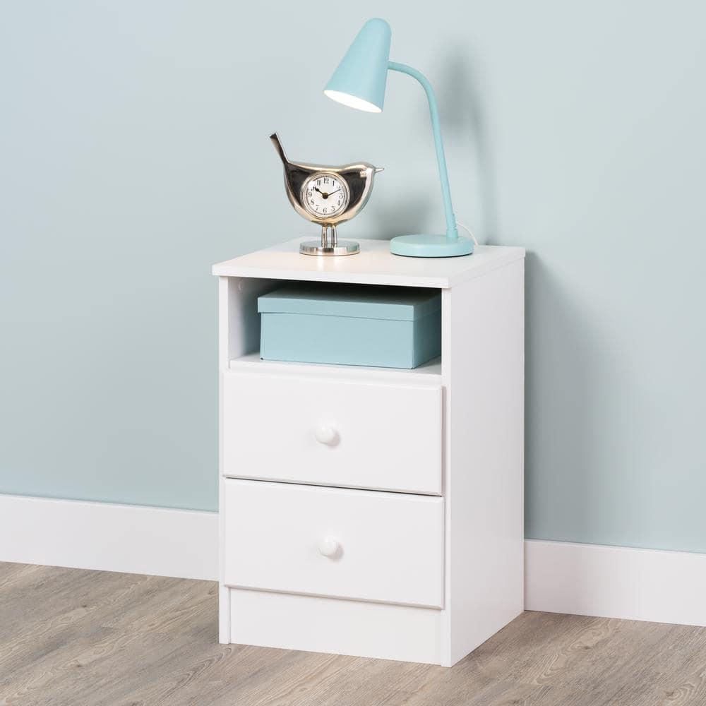 Prepac Astrid 2 Drawer Nightstand White: Modern Style, MDF, Includes Anti-Tip Hardware, for All Ages