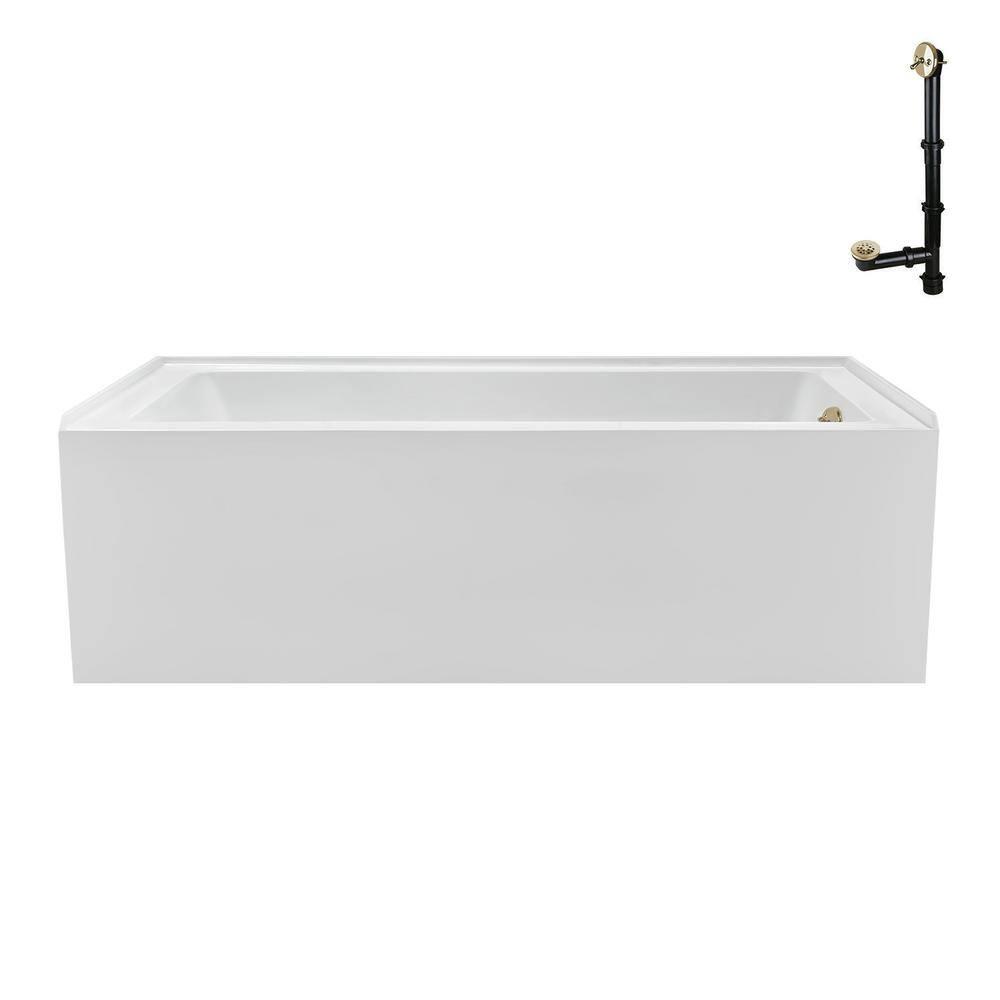Streamline Bath Streamline 60 in. x 32 in. Acrylic Right-Hand Drain Alcove Bathtub in Glossy White With External Drain NAL-5580-PBR