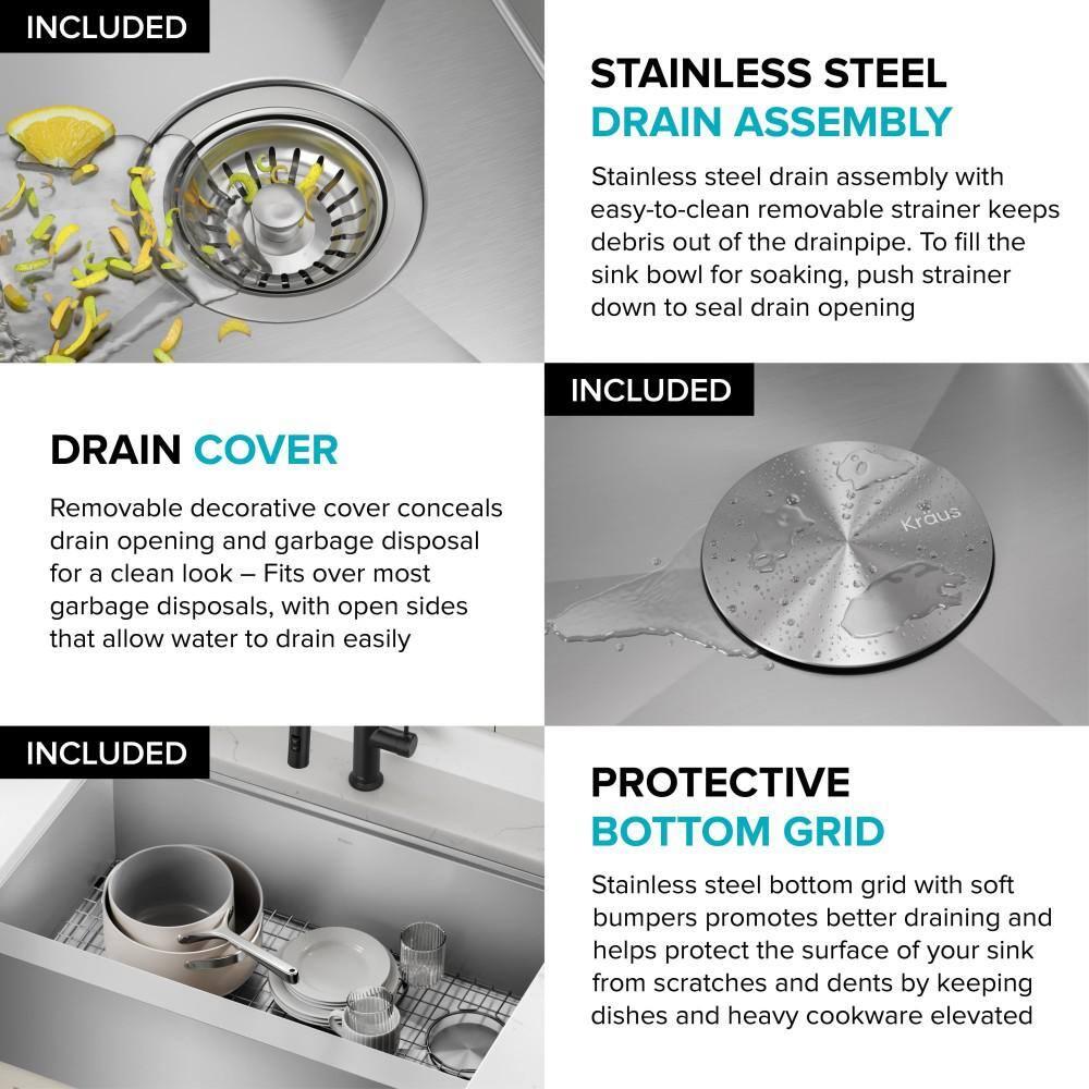 KRAUS Kore™ Workstation 33-inch 16 Gauge Stainless Steel Single Bowl Farmhouse Kitchen Sink with Accessories