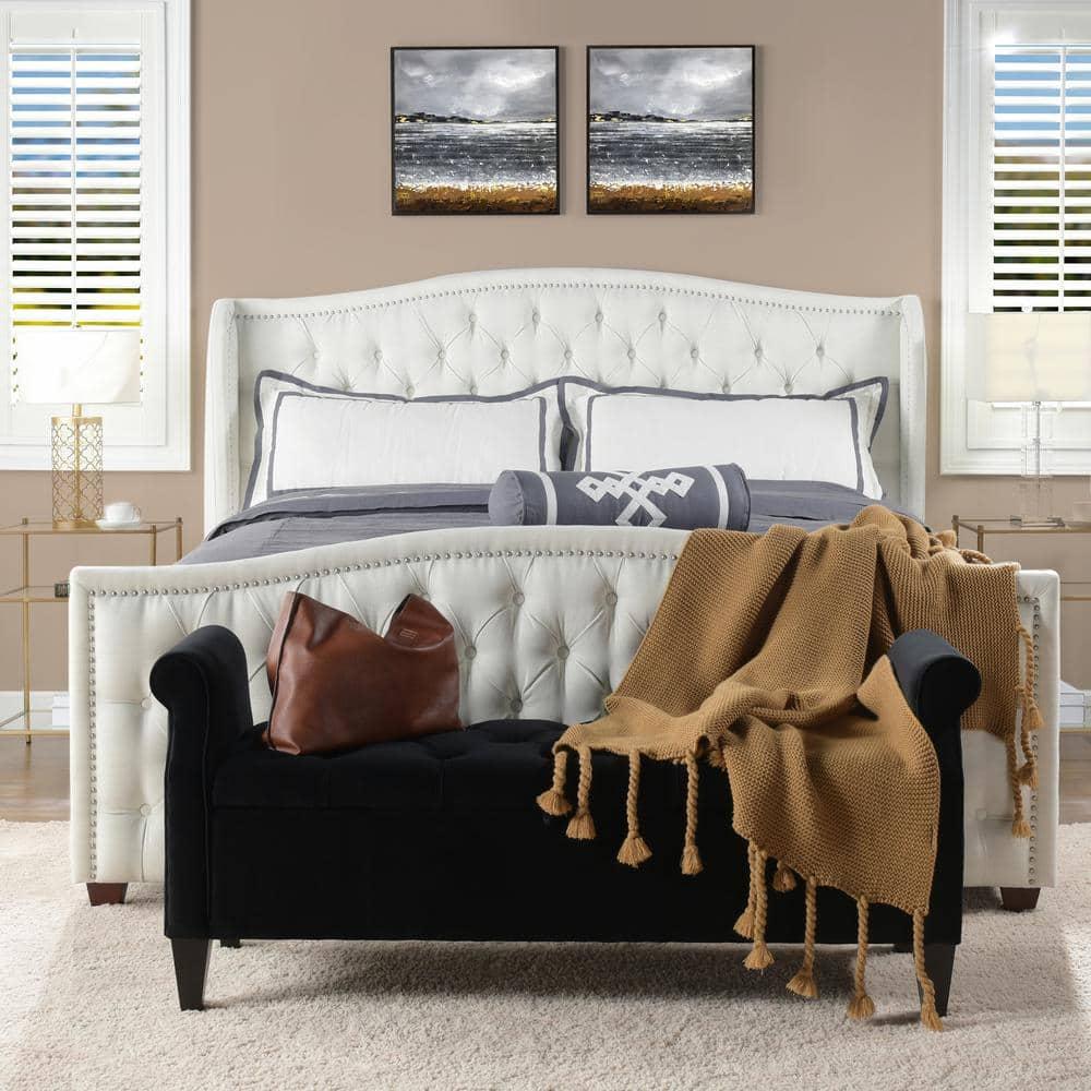 Jennifer Taylor Home Marcella Tufted Wingback King Bed Antique White