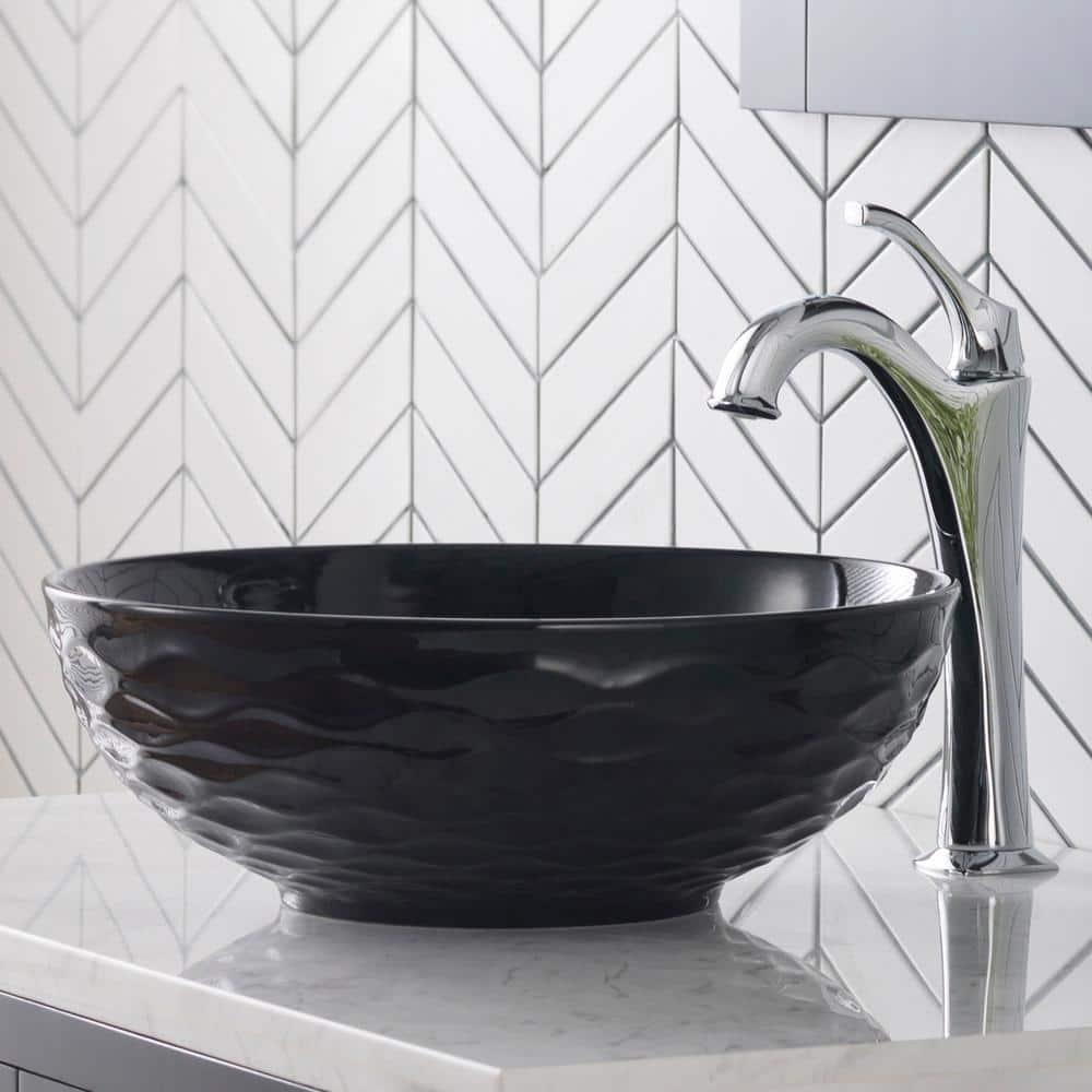 KRAUS Viva Thin Porcelain Ceramic Vessel Bathroom Sink with Pop-Up Drain