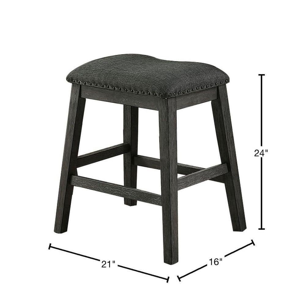 Fabric Saddle Counter Stool with Nailhead Trim, Grey - Set of 2