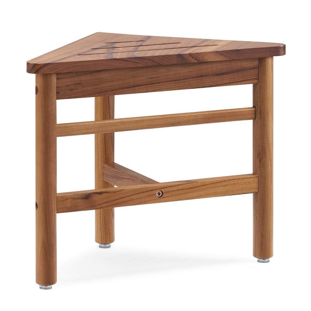 Utopia Alley  12 in. Small Teak Corner Shower Stool with Plastic Storage for Inside Shower, Indoor & Outdoor Use