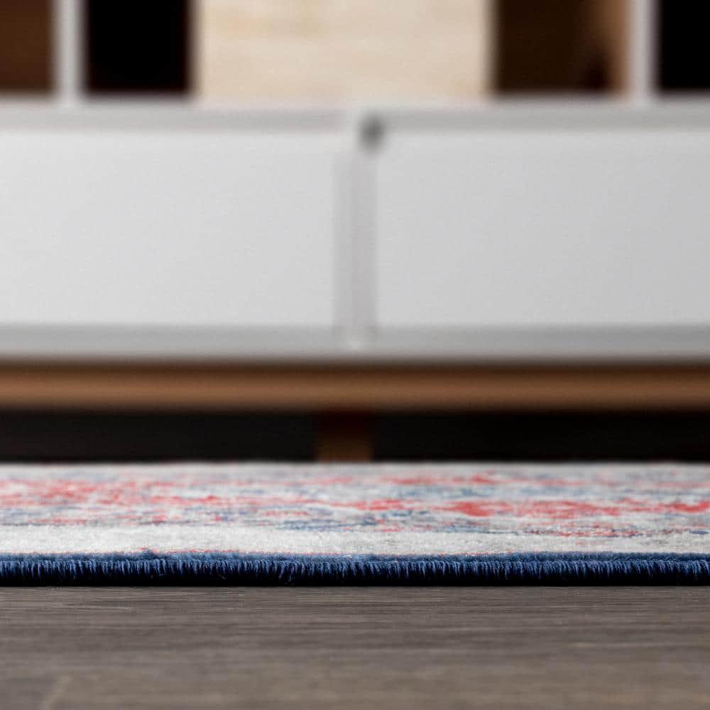 4'x6' Modern Persian Vintage Moroccan Medallion Area Rug, Navy/Red - JONATHAN Y