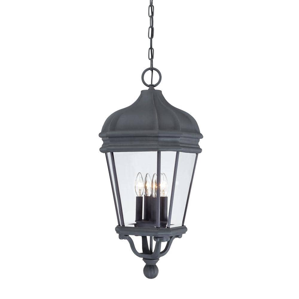 Minka Lavery Rustic Outdoor Hanging Light Fixture Black Damp Rated 28 3/4" Clear Beveled Glass for Post Exterior Porch Yard Patio