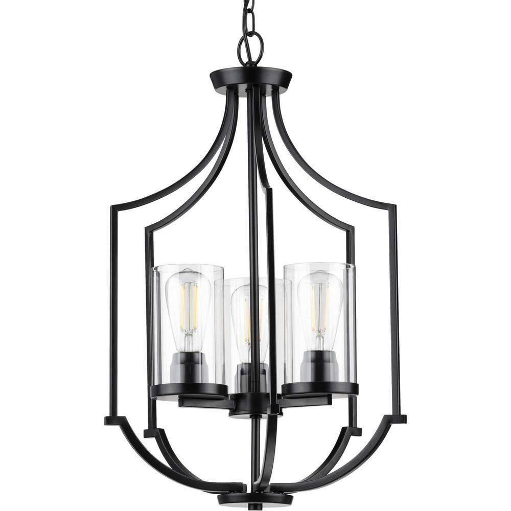 Progress Lighting, Lassiter Collection, 3-Light Foyer, Brushed Nickel, Clear Glass Shades