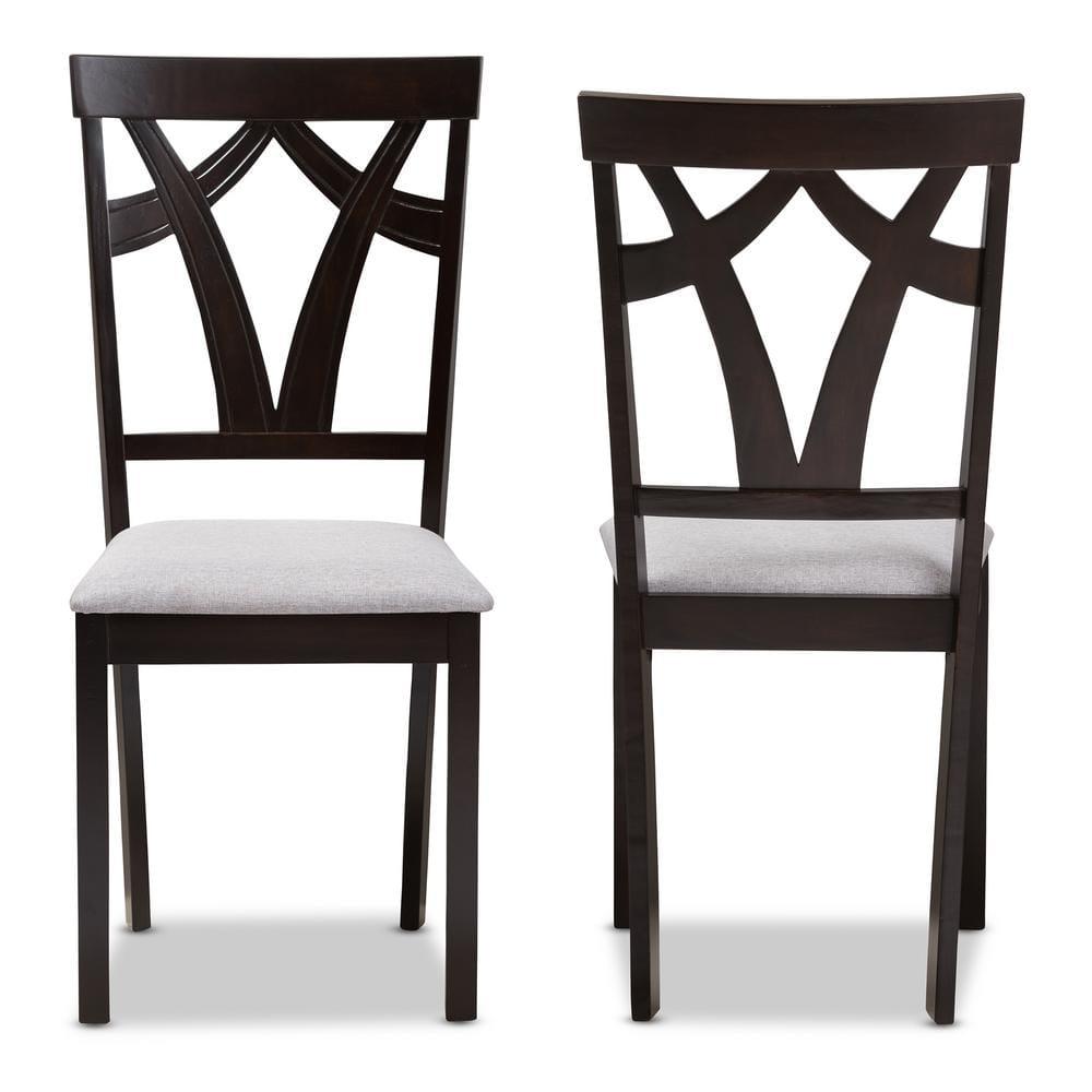 Set of 2 Sylvia Modern And Contemporary Fabric Upholstered And Finished Dining Chairs Gray/Dark Brown - Baxton Studio