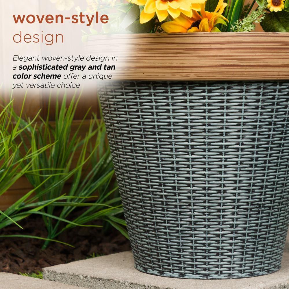 Alpine Corporation Large Woven Style Indoor Outdoor Planter with Drainage Hole Gray/Tan 12"x12"x12"