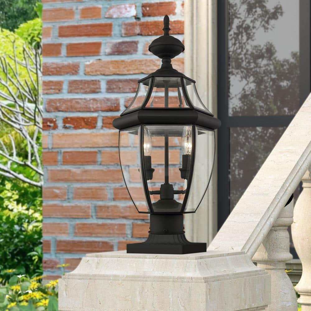 Lighting Lumens 2 Light Verdigris Outdoor Post Lantern Pendant - Clear Beveled Glass Shade