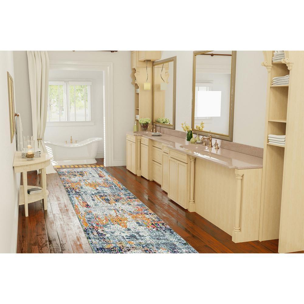 Chelsea Abstract Transitional Durable Performance Orange/Blue Area Rug