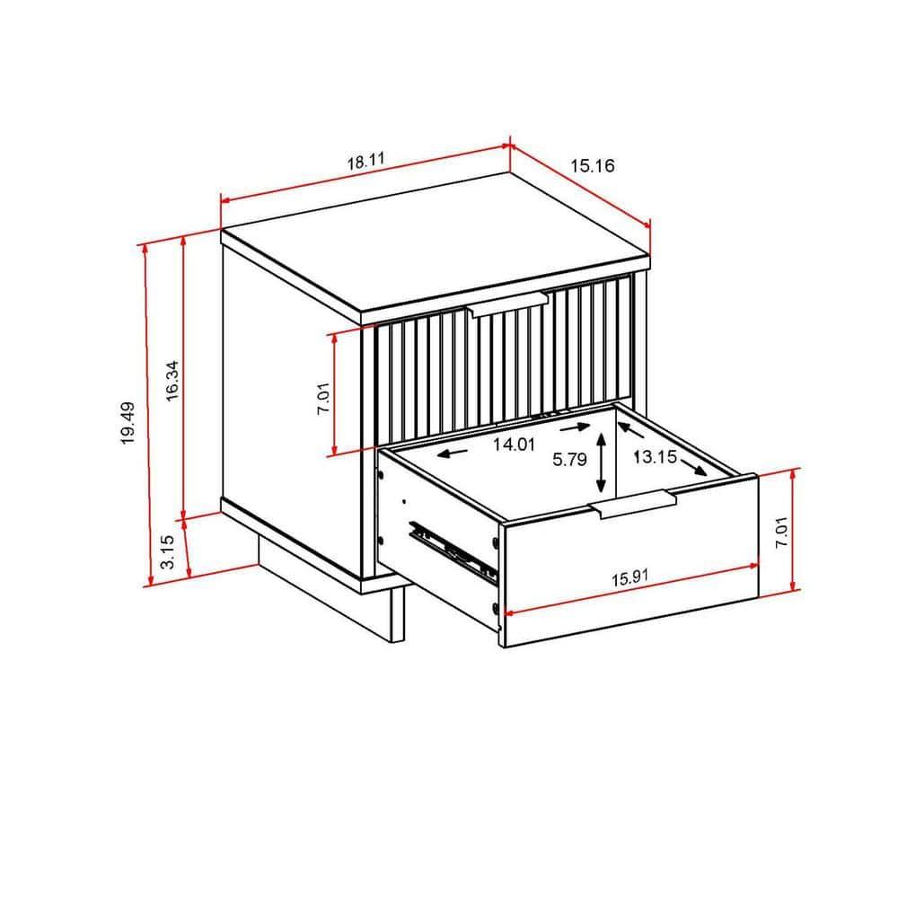 Manhattan Comfort Set of 2 Granville 2 Drawer Nightstands White: Modern Style, Pine Frame, Metal Glides, Includes Anti-Tip Hardware
