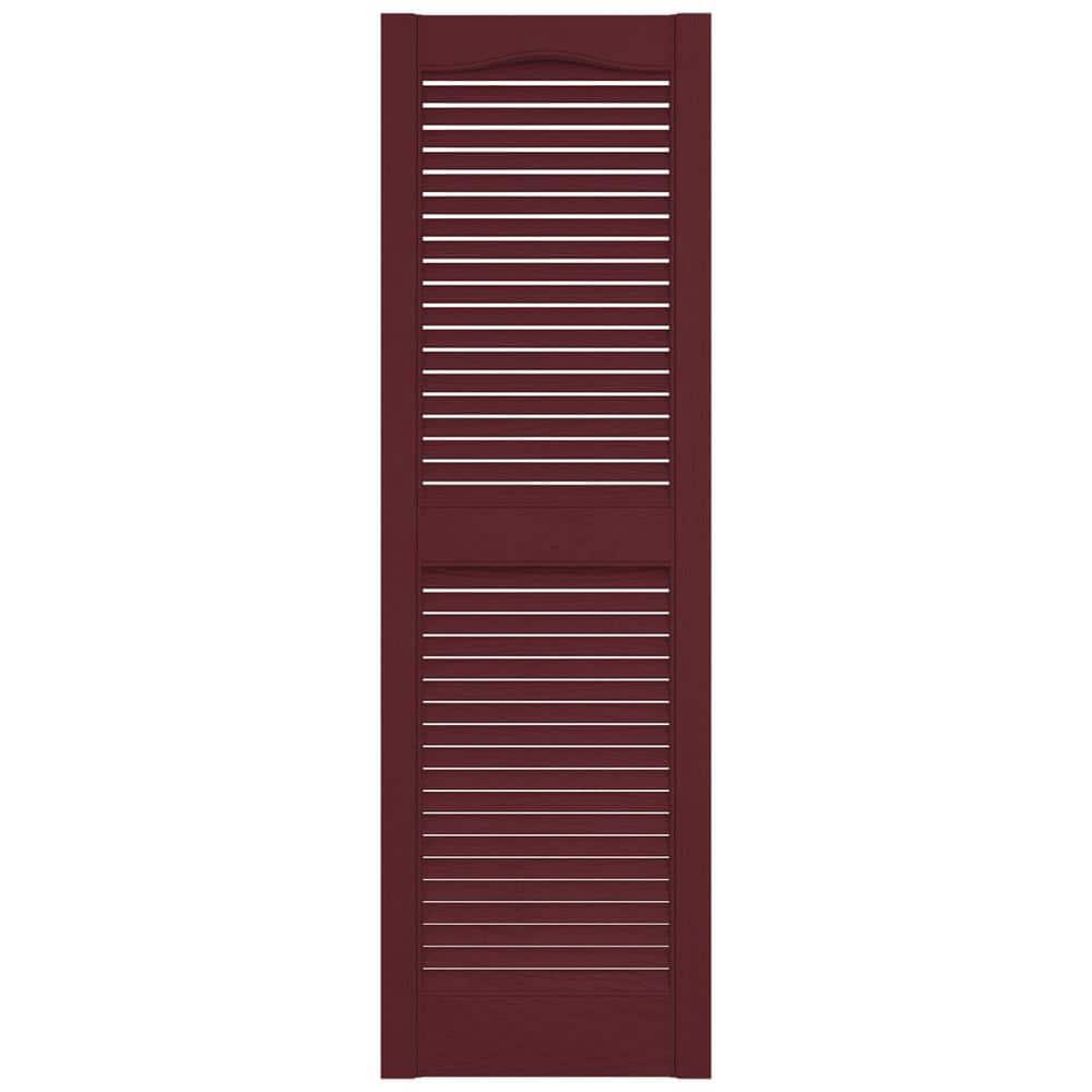 14.5 in. x 55 in. Louvered Vinyl Exterior Shutters Pair in Wineberry