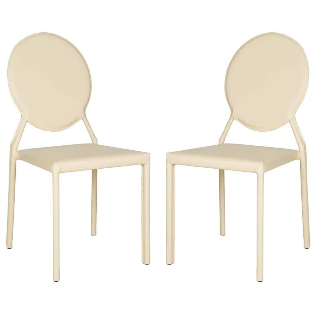 Warner Round Back Leather Side Chair (Set of 2) - FOX2018 - Butter Cream - Safavieh Couture
