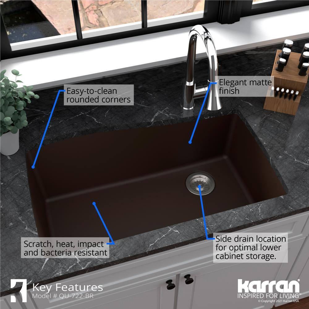 Karran Quartz Composite 33-1/2'' X 21'' Single Bowl Undermount Kitchen Sink Kit