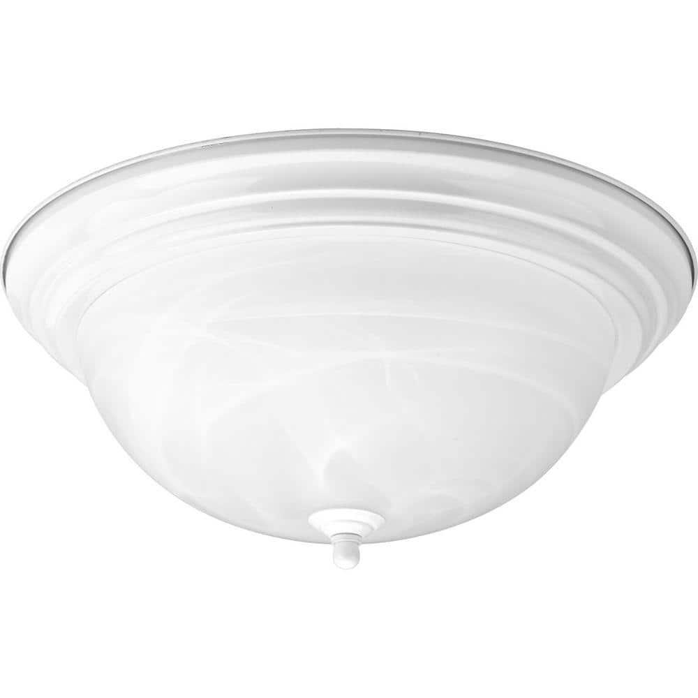 Progress Lighting Melon 3-Light Flush Mount, White Ceramic, Alabaster Glass, Brushed Nickel Finish