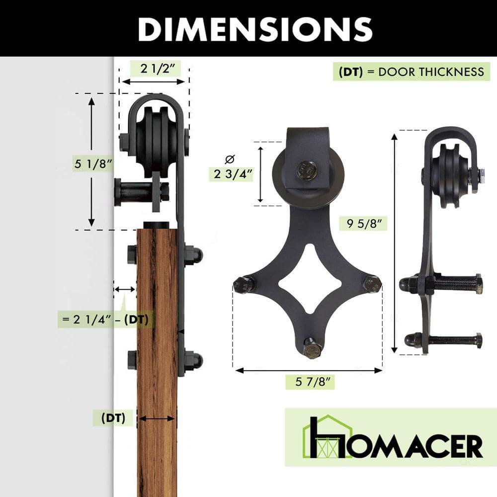Homacer Black Rustic Sliding Barn Door Hardware Kit, for Two/Double Doors, 8ft Long Flat Track, Diamond Design Roller, Heavy Duty, for Interior & Exterior Use