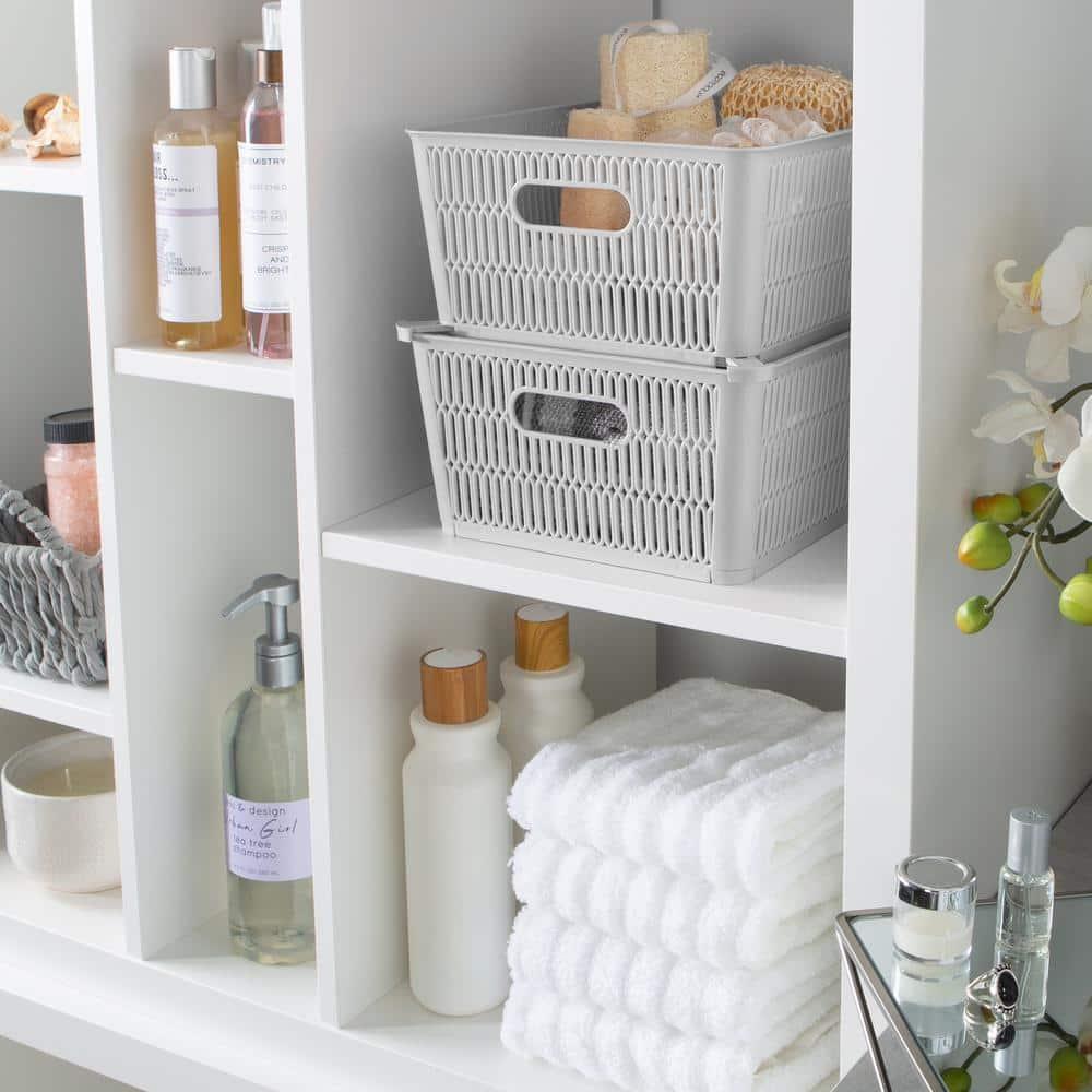 Simplify Slide 2 Stack It 2 Pack Plastic Storage Basket in Grey