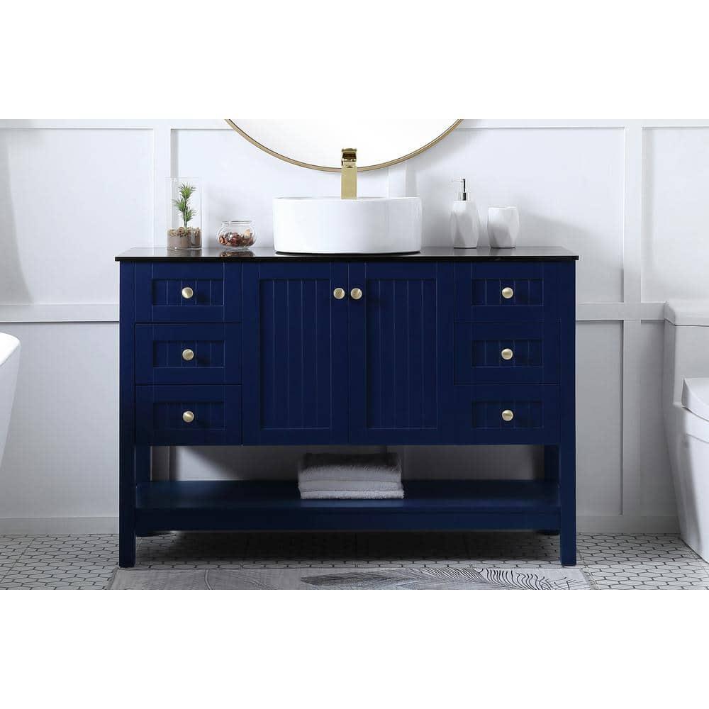 Elegant Decor Ralph 48" MDF Wood and Steel Vessel Sink Bathroom Vanity in Blue