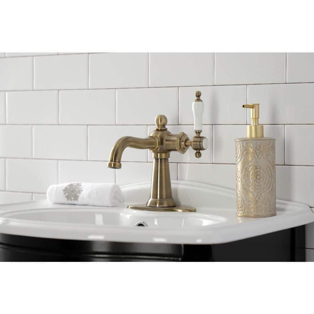 Kingston Brass Nautical Single-Handle 1-Hole Deck Mount Bathroom Faucet with Push Pop-Up and Deck Plate