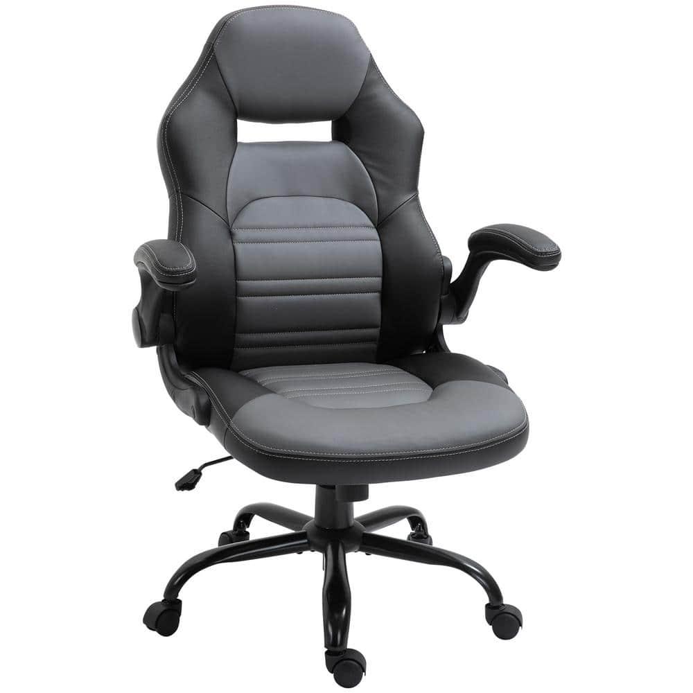 Vinsetto Ergonomic Gaming Chair, Racing Style Computer Chair, Executive Home Office Desk Chair with Faux PU Leather, Tilt, Swivel Wheels, Black / Gray