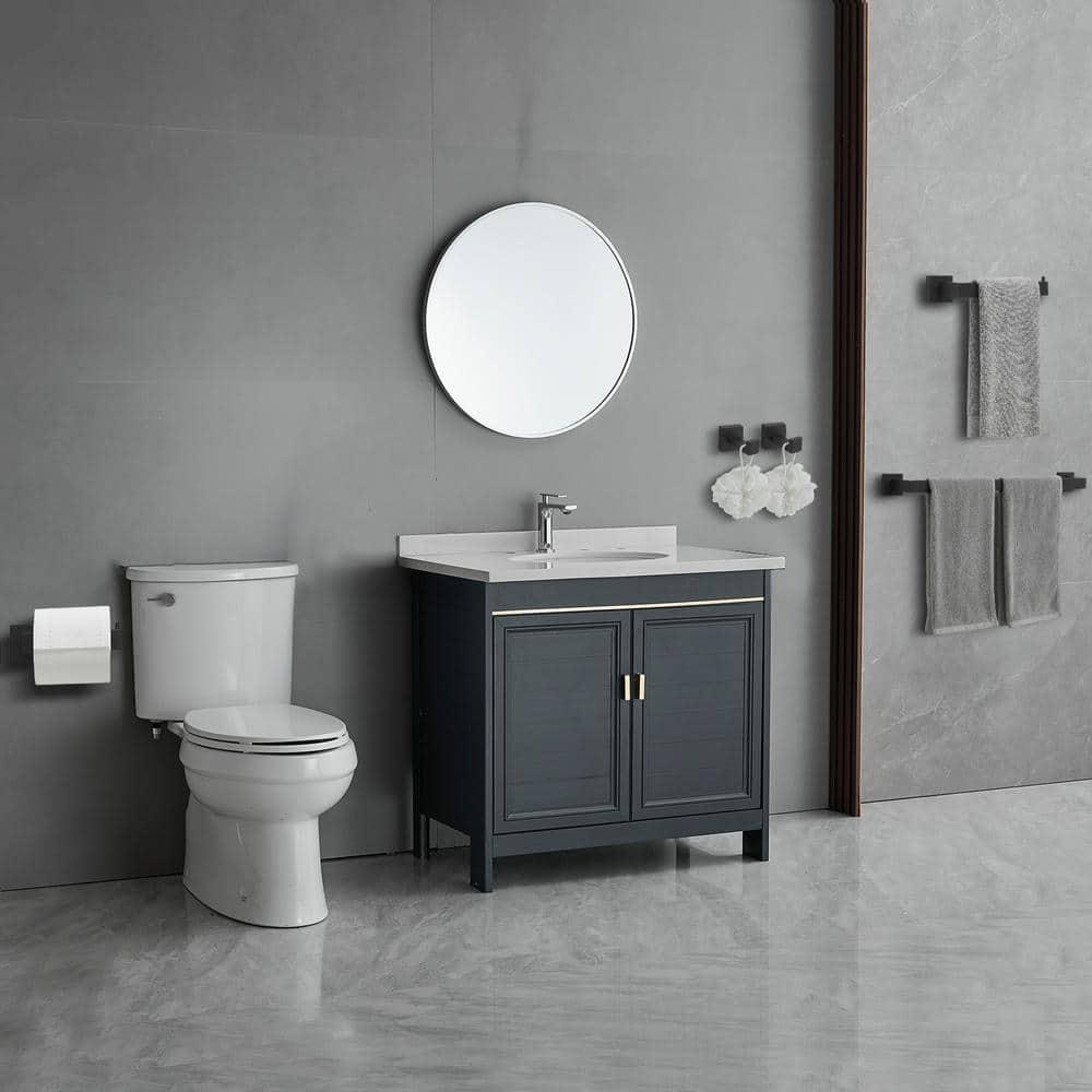 BWE 5 Pieces Matte Black Bathroom Hardware Set SUS304 Stainless Steel Include 21.9" Towel Bar,Hand Towel Holder,Toilet Paper Holder and 2 Robe Hook Square Bathroom Accessories Set Wall Mounted