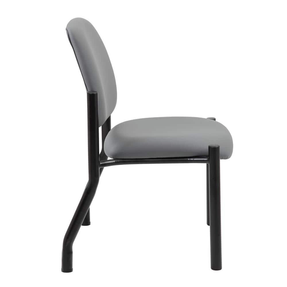 Armless Guest Chair Gray - Boss Office Products: Sturdy Mid Back, Antimicrobial Vinyl, 300 lbs Capacity