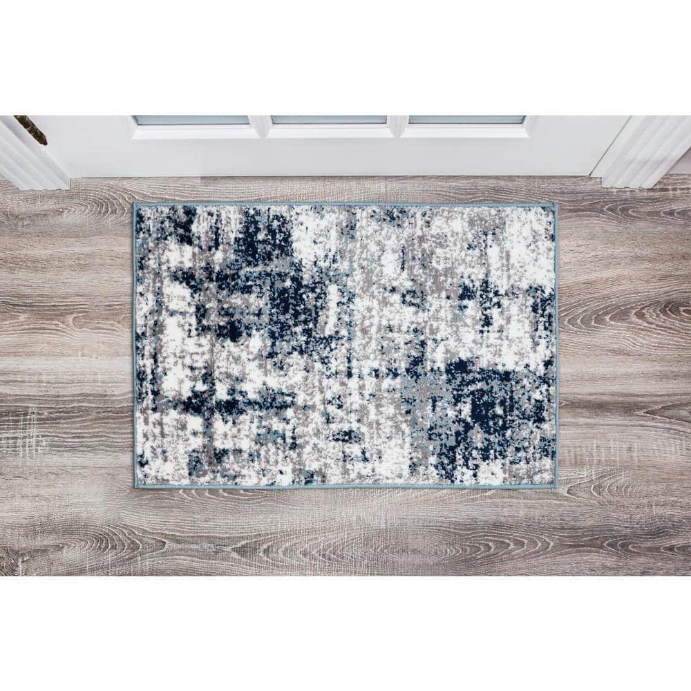 World Rug Gallery Distressed Abstract Blue 2' x 3' Area Rug