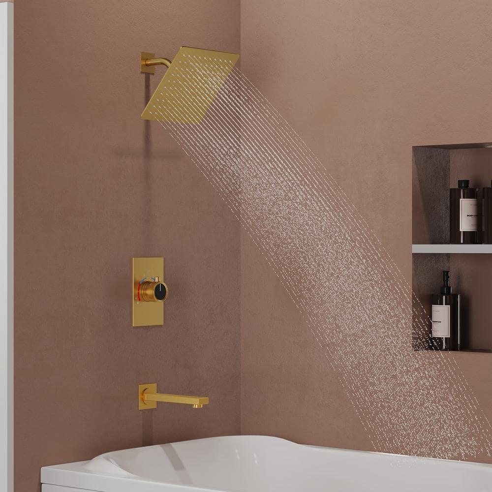 EVERSTEIN AquaSpa Shower Faucet Set with Tub Spout, 8-Inch Rain Shower Head with Valve SFS-1035-GD8