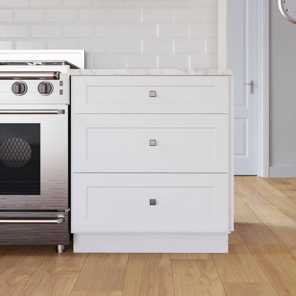 HOMLUX Easy-DIY 36 in W x 24 in D x 34.5 in H in Shaker White Ready to Assemble Drawer Base Kitchen Cabinet With 3-Drawers