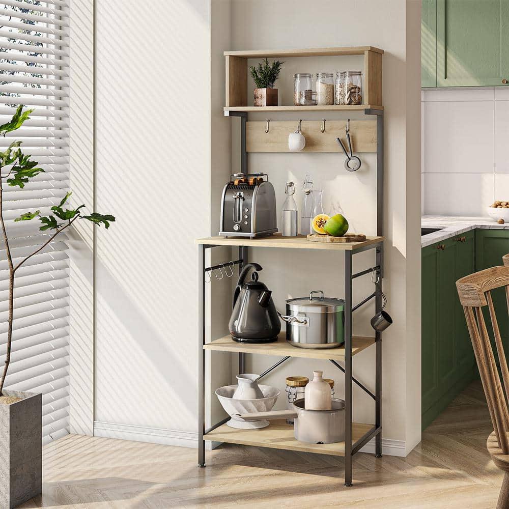Bestier 5 Tier Microwave Stand, Coffee Bar Table with Storage for Small Space Kitchen 24in Light Oak